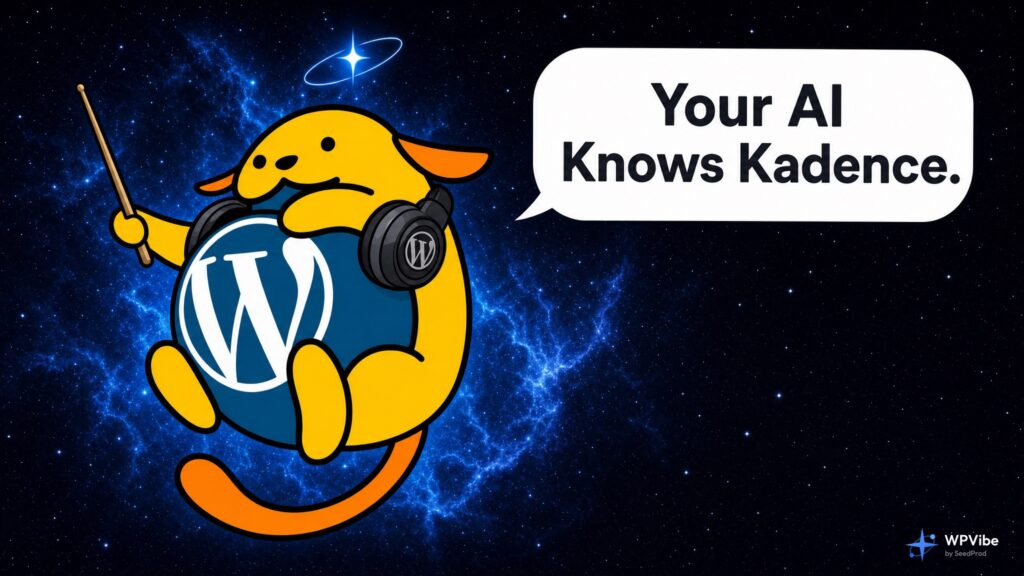 Wapuu wearing headphones and holding a conductor baton, saying Your AI Knows Kadence
