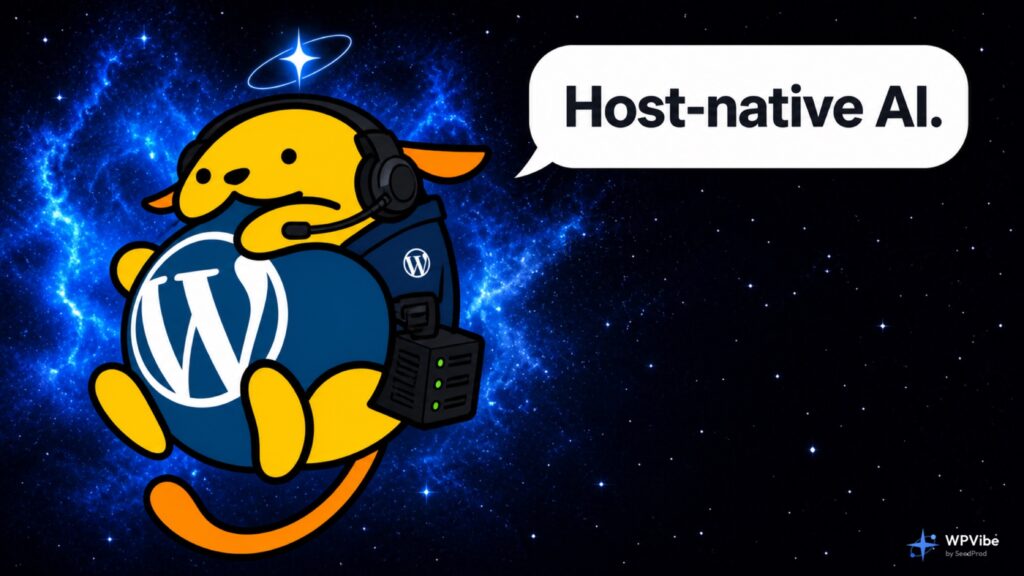 Wapuu with headset and server rack saying Host-native AI