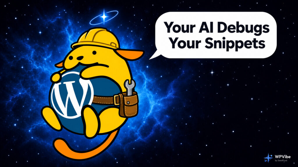 Wapuu in a hard hat and tool belt, saying Your AI Debugs Your Snippets