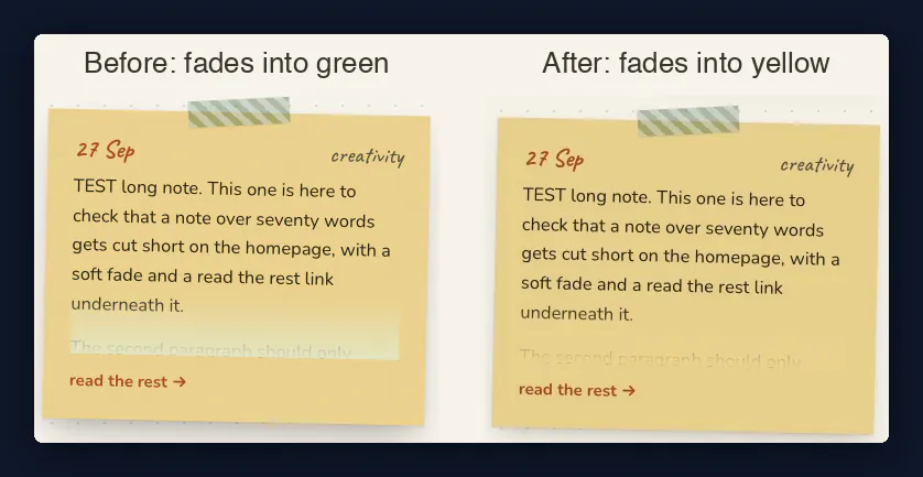 A yellow note fading into a green band, then fixed to fade into yellow