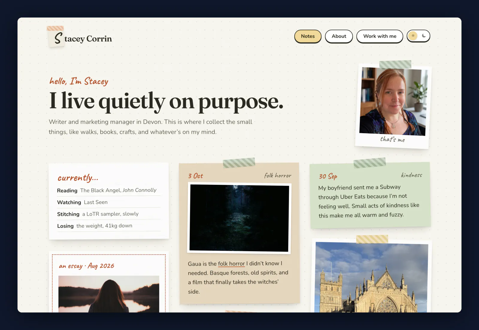 Stacey Corrin's new scrapbook-style WordPress homepage built with AI